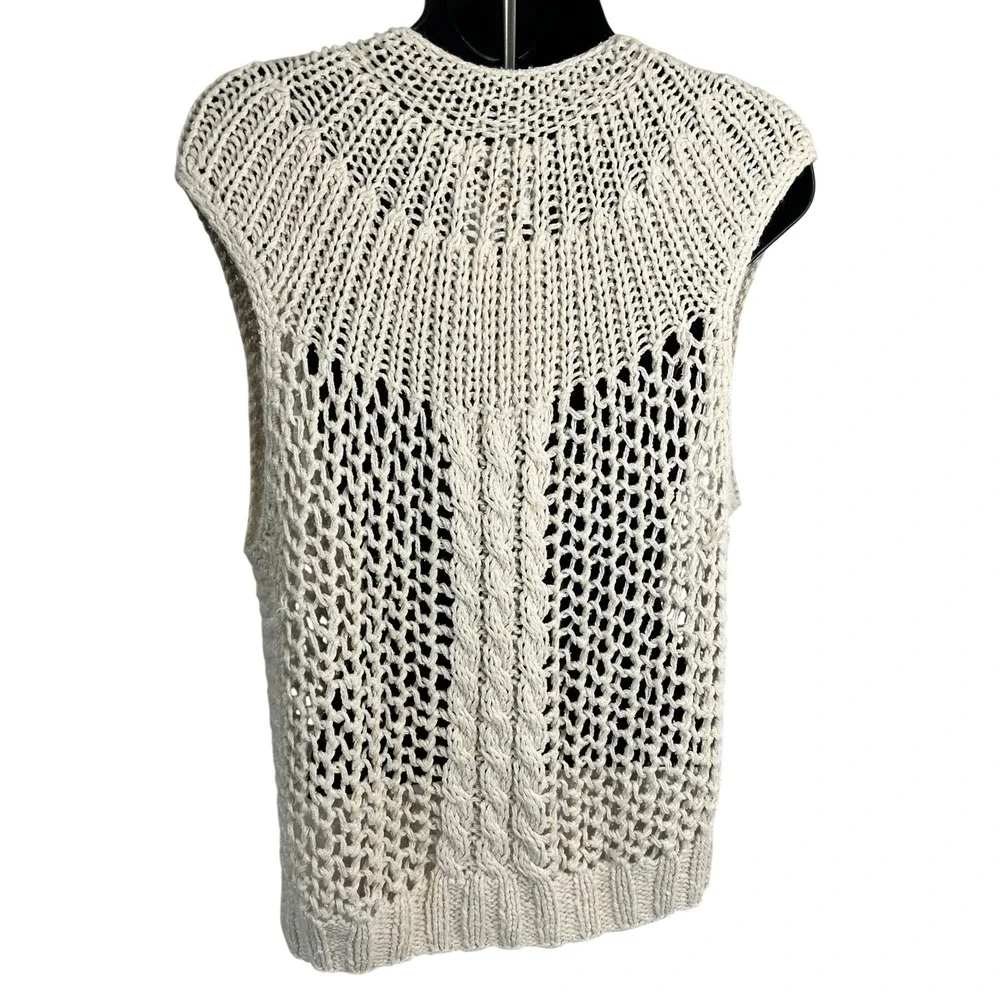 Simply Times Cream Knit Open Front Vest Sweater Size L Silk‎ Blend Vintage